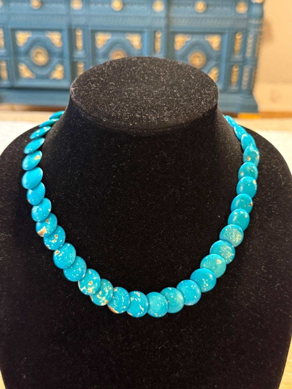 Vintage Southwestern Turquoise Blue Beaded Choker Collar Statement Necklace